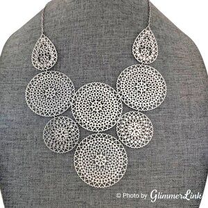 Blessings Unlimited Geometric Thin Filigree Circle Silver Tone Bib Necklace